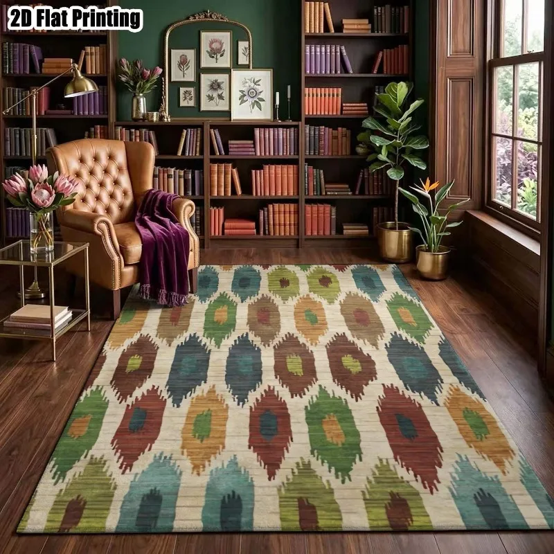 Modern Geometric Houndstooth Printed Carpet Orange Black Large Area Floor Rug for Living Room Thanksgiving Christmas New Year