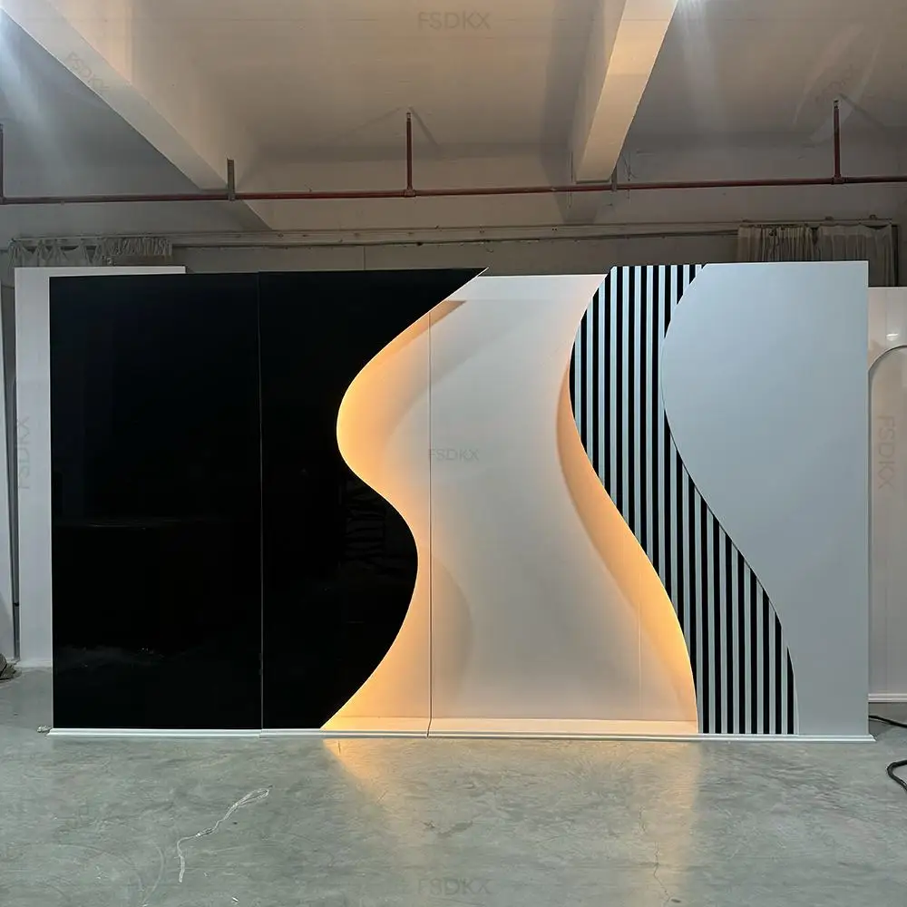 

Factory Price Customized White And Black PVC Wedding Stage Backdrop LED Light Acrylic Backdrop
