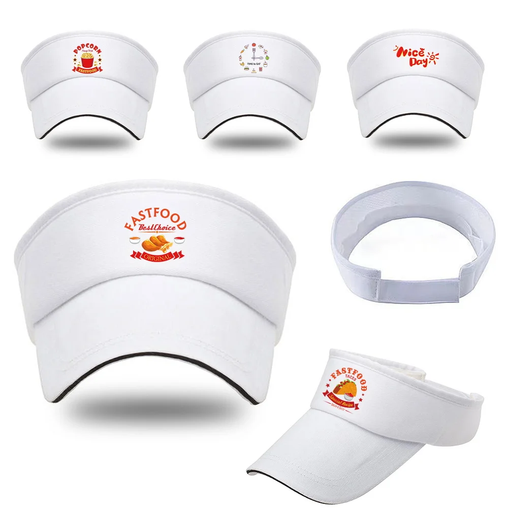 

Summer UV-proof Visors Caps Men Women Outdoor Sunscreen Hats Food Print Adjustable Baseball Cap White Pure Cotton Empty Top Hat