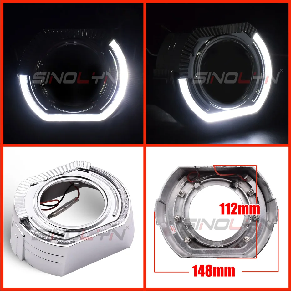 Sinolyn Projector Bezel LED Angel Eyes Shrouds For Hella/Q5 Lenses 3.0 Inches Cover Bi Xenon Headlight Lenses DRL Bezels