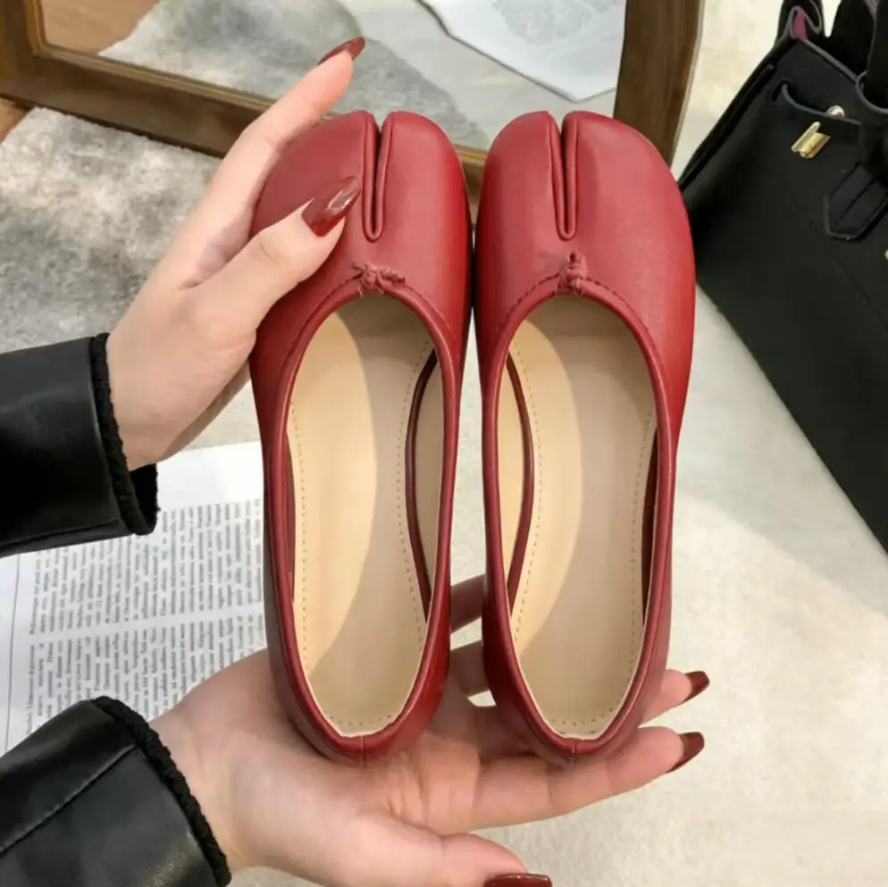 Zapatos planos de ballet estilo coreano con punta dividida tipo herradura para mujer, estilo Mary Jane, sin cordones, versátiles, tipo mocasín plano de abuela