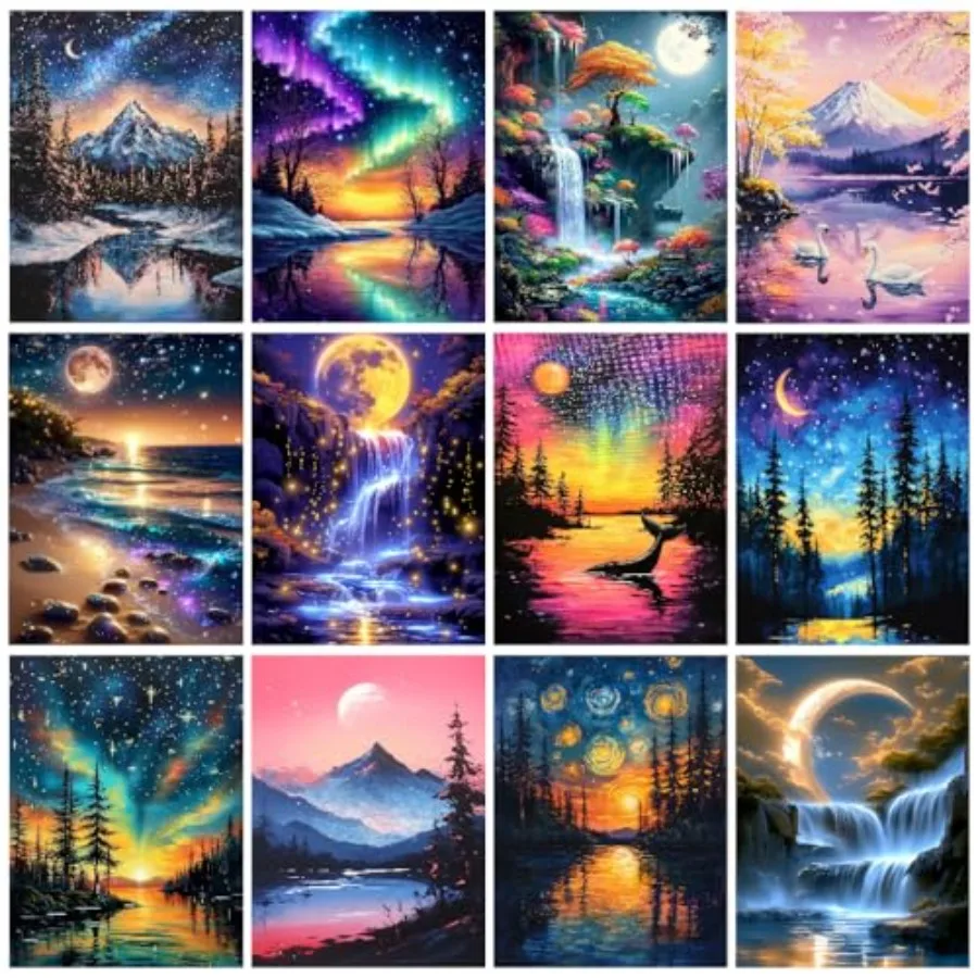 

Набор из 12 комплектов для алмазной вышивки Moonlight Diamond Painting для взрослых, 5D наборы для алмазной живописи Moon Diamond Art для начинающих, DIY наборы для алмазной вышивки с полным заполнением, алмазная живопись для дома