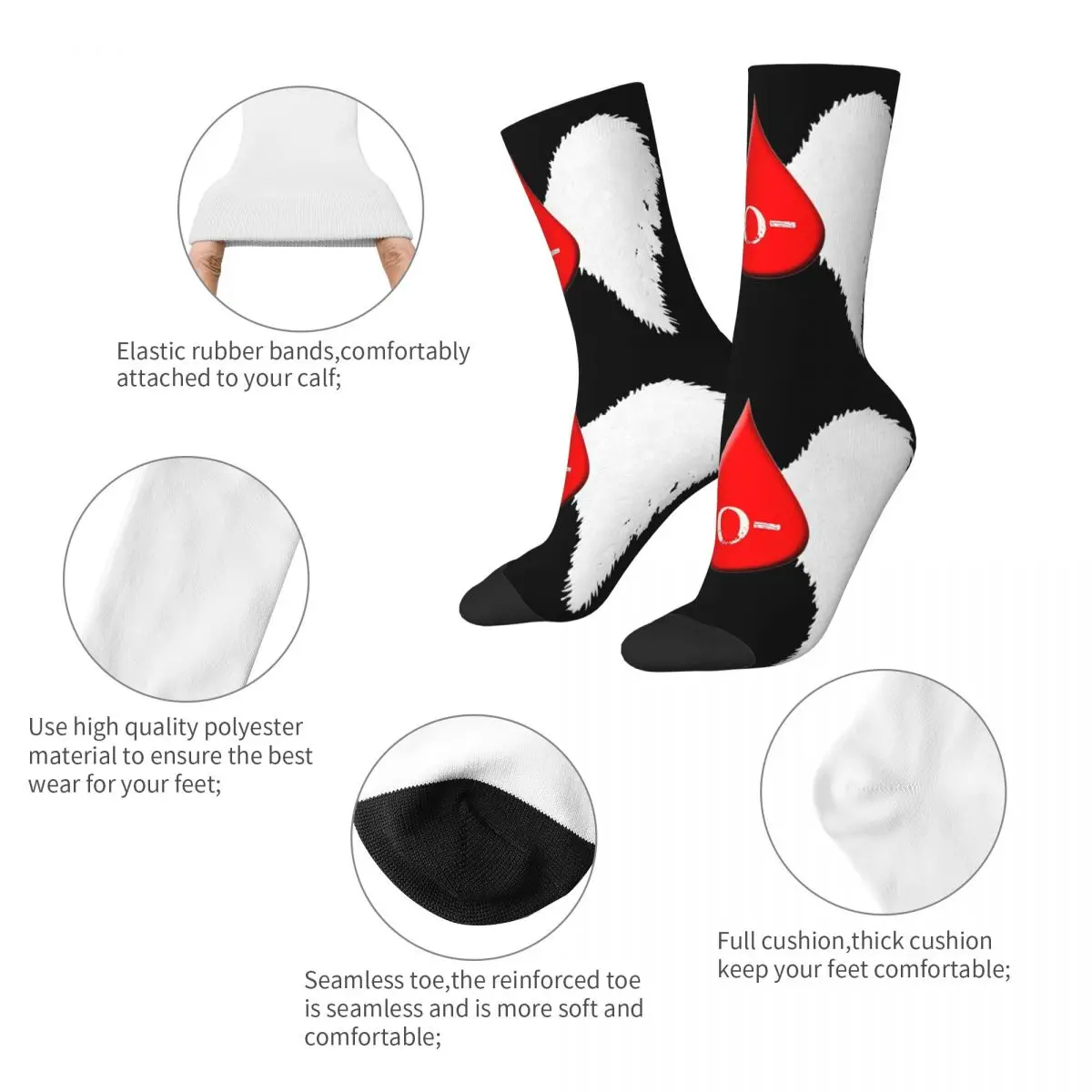 Winter Warm Casual Women Men Blood Type O Negative Angel Wings Socks Sweat Absorbing Basketball Socks