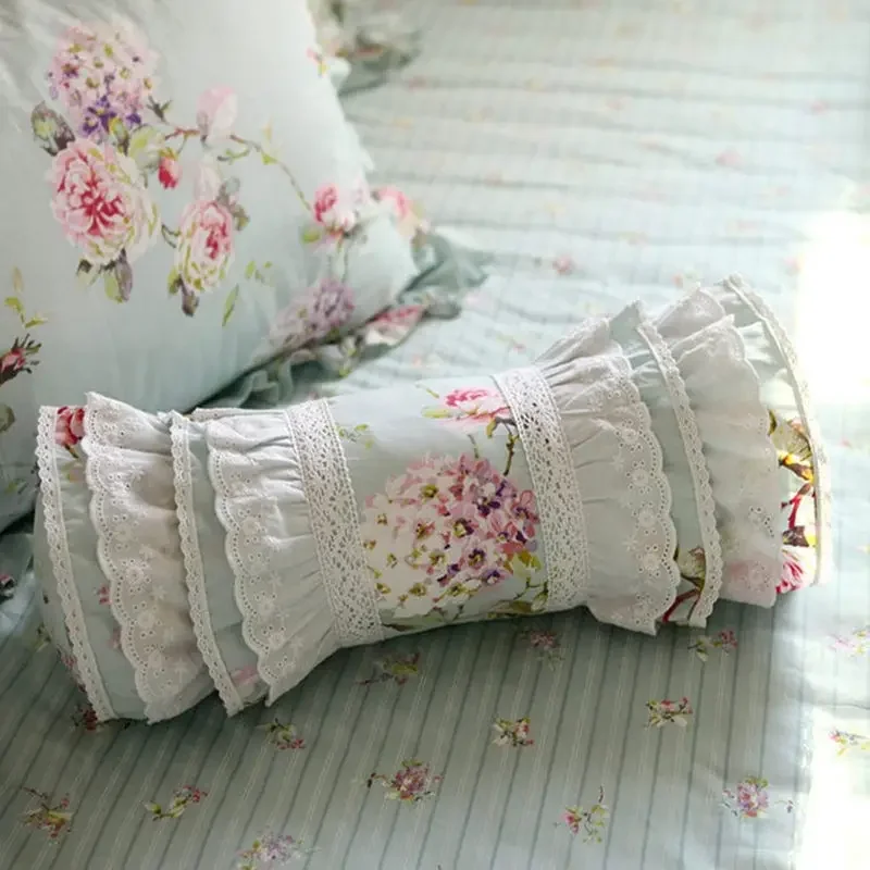 Pastoral Print Candy Cushions Home Decor Ruffle Layer Lace Decorative Princess Throw Pillows Elegant Bedding Sofa Cushion Cover