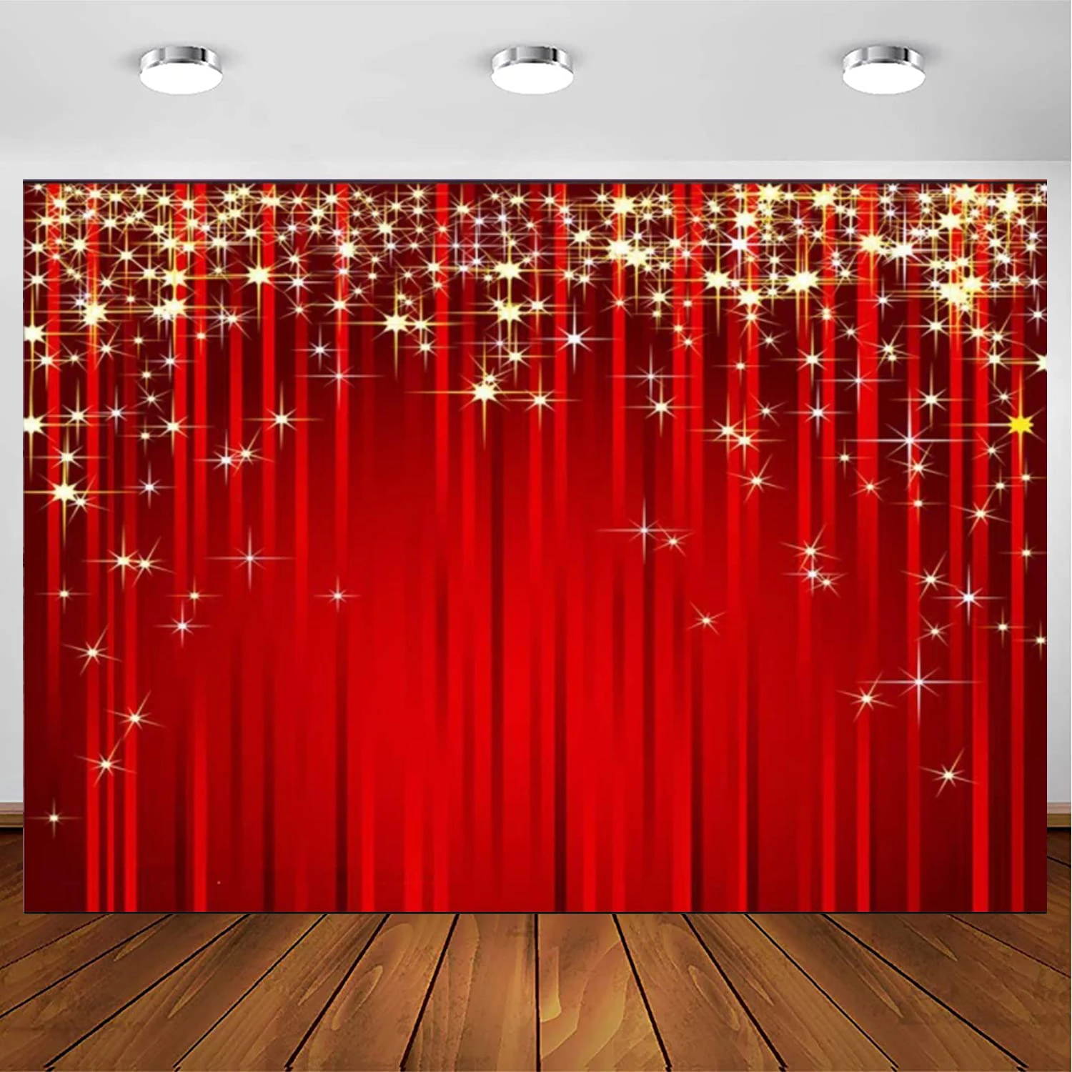 Red Curtain Photography Backdrop Glitter Gold Stars Red Carpet Stage Background Vinyl Celebrate for Wedding Party Adult Portrait