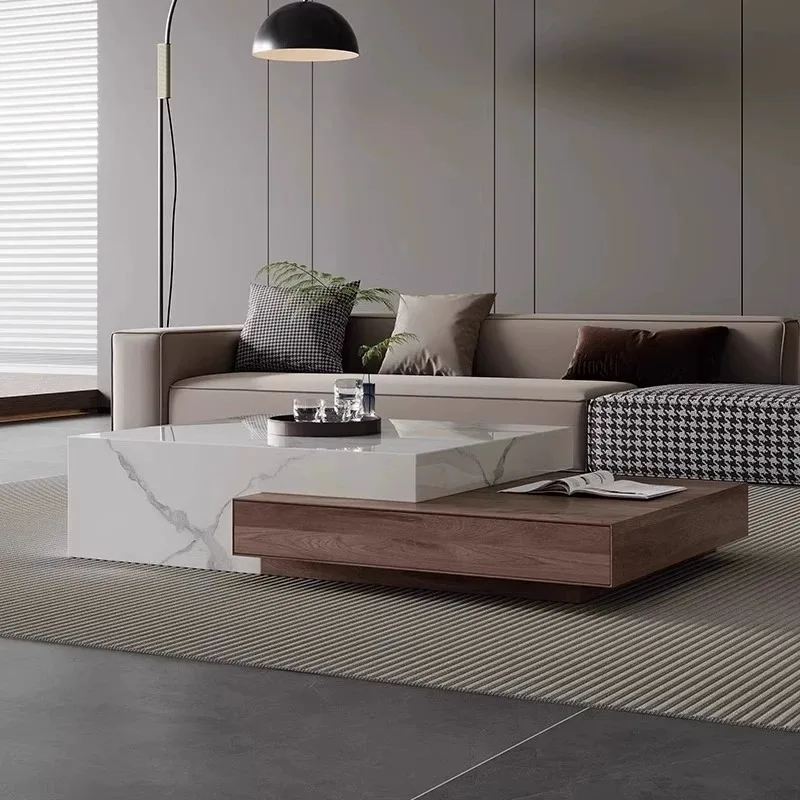 Luxury Extensible Coffee Tables Lateral Italian Retro Wood Coffee Tables Brown Black And White Couchtisch Furniture For Home