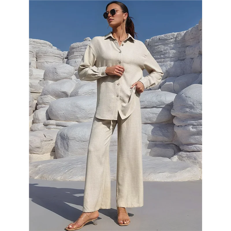 Traje largo de verano para mujer, camisa de dos piezas, pantalones superiores, ropa deportiva informal de dos piezas para vacaciones en la playa