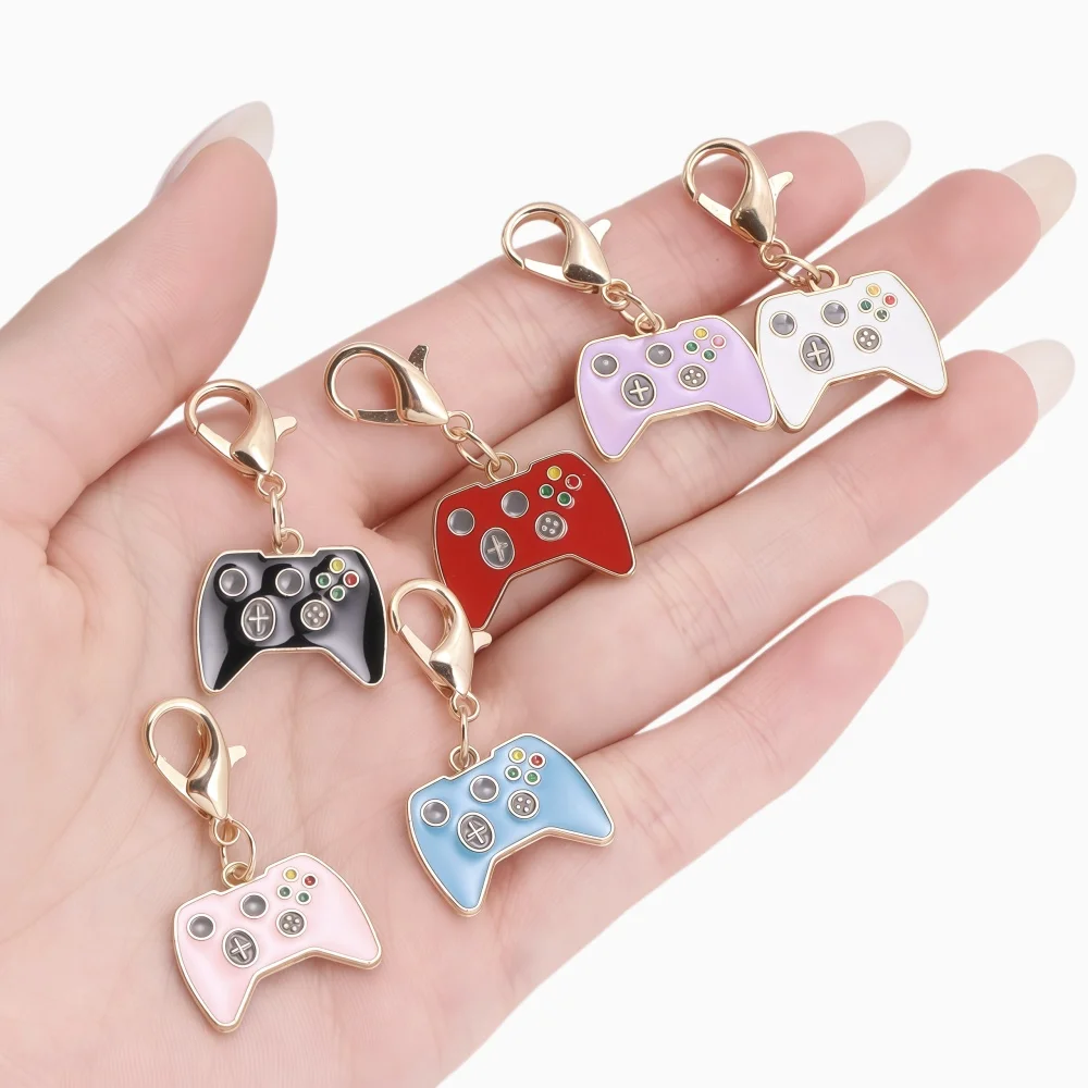 10Pcs Enamel Game Controller Charm With Lobster Buckle Kit Alloy Pendant For Jewelry Making DIY Wallet Bag Decor DIY Accessories