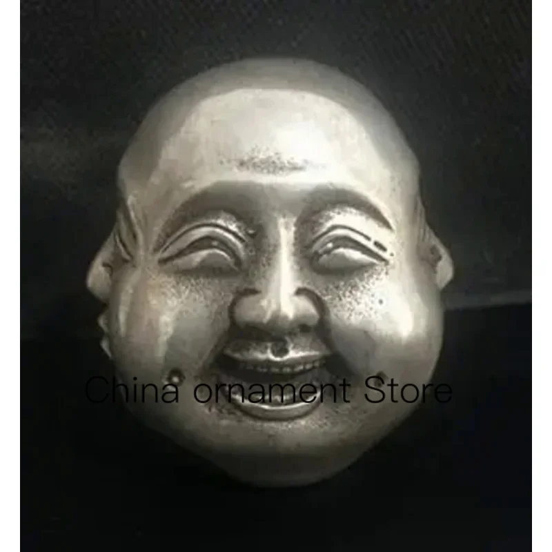 Chinese Bronze Carving 4 Face Buddha Happy Angry Sad Pleasure Head Bust Statue