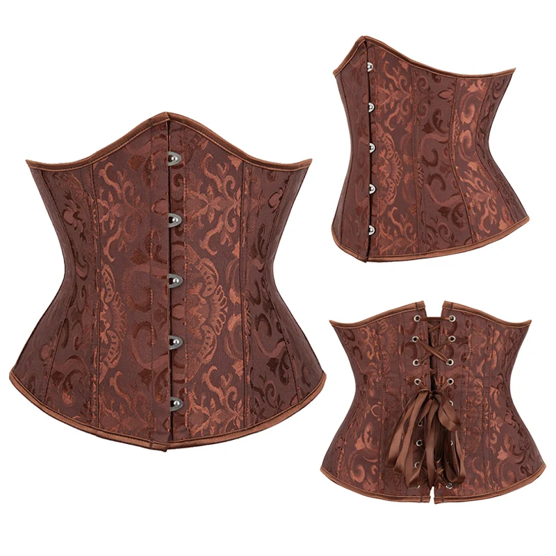 Women Vintage Underbust Corset Top Women Gothic Jacquard Plastic Bones Basques Body Shaper Sliming Waist Trainer Bustier