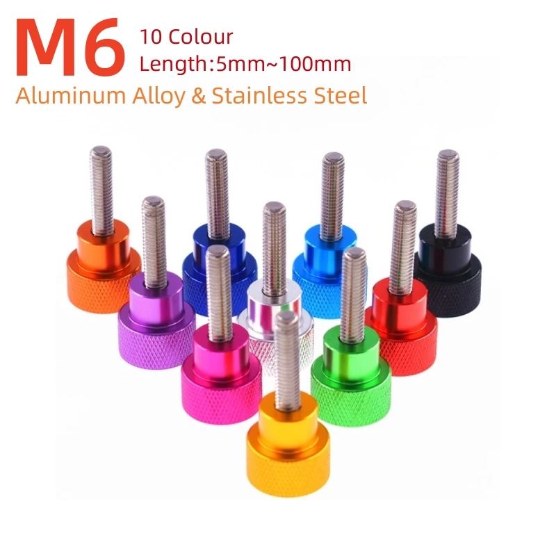 1/2pcs Aluminum alloy Step Head Thumb Screw M6 colourful Stainless Steel Threaded Rod Hand tighten Screw Bolt For Computer Case