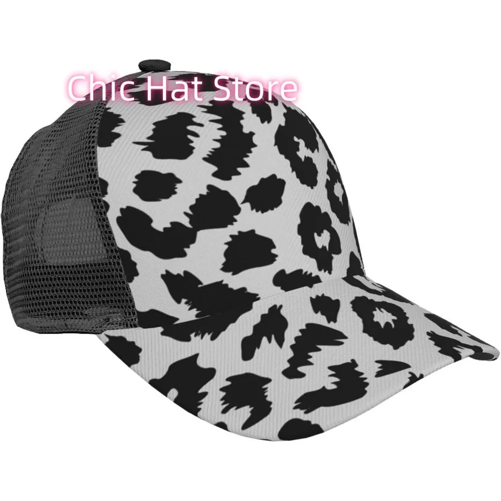 Ponytail Baseball Cap for Women Men Adjustable Mesh Trucker Ponycap Quick Drying Sport Hat-Similar To Leopard Print