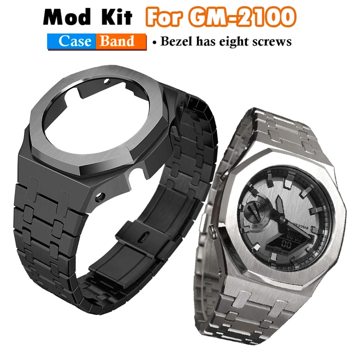 Gen 5 GM2100 Mod Kit For Casioak Watch Metal Case Bezel And Stainless Steel Strap Band With Refit Accessories Tools