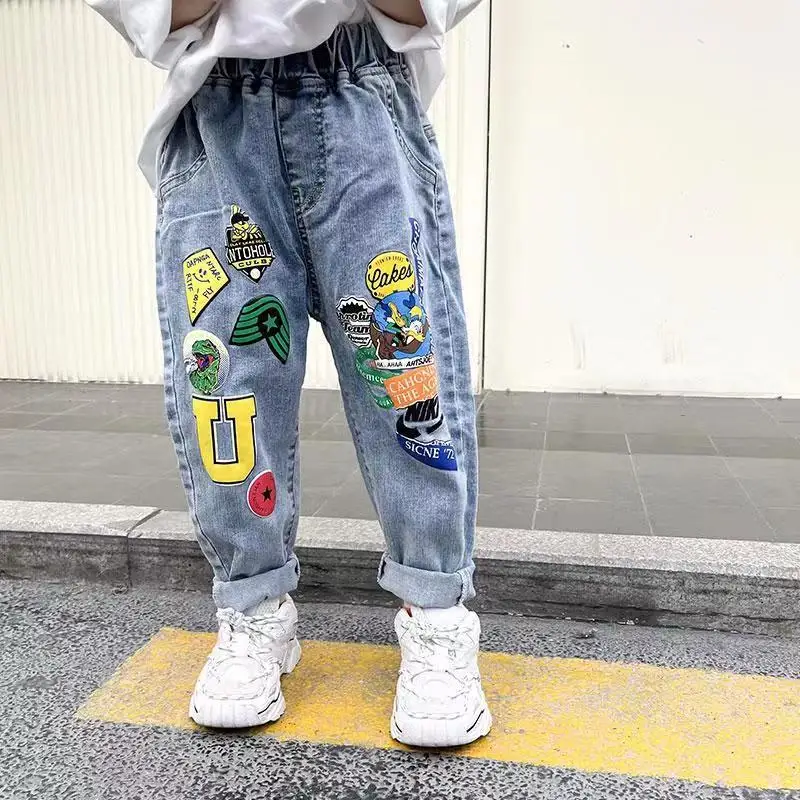 

Boys Spring and Autumn Wash Denim Pants 2023 Fashionable New Korean Children's Spring And Autumn Versatile Baby Casual Pants