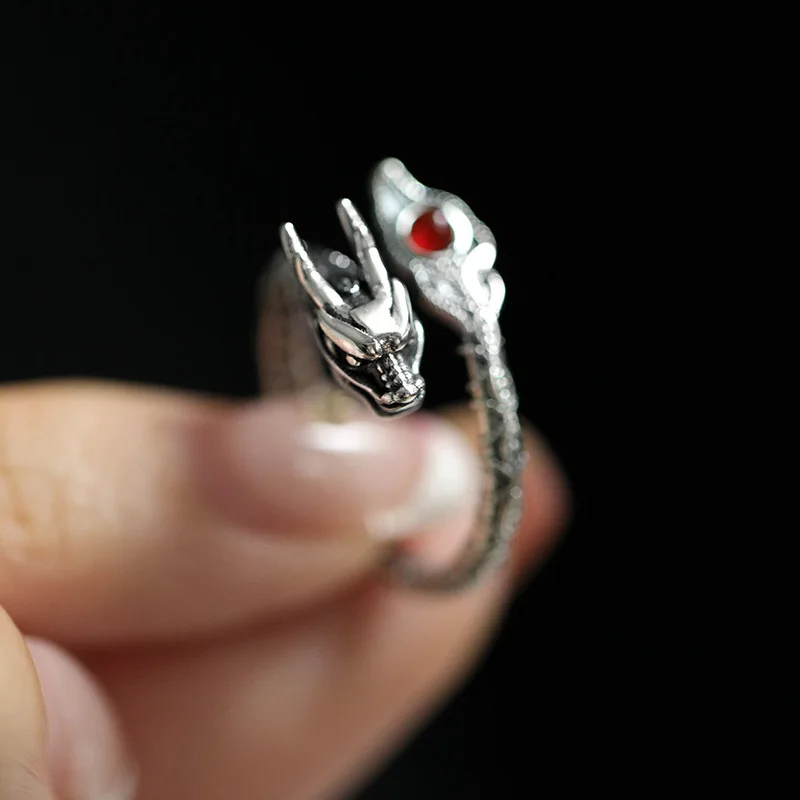 Buyee 925 Sterling Silver Unique Ring Finger Chinese Dragon Open Ring for Women Fashion National Style Fine Jewelry Circle