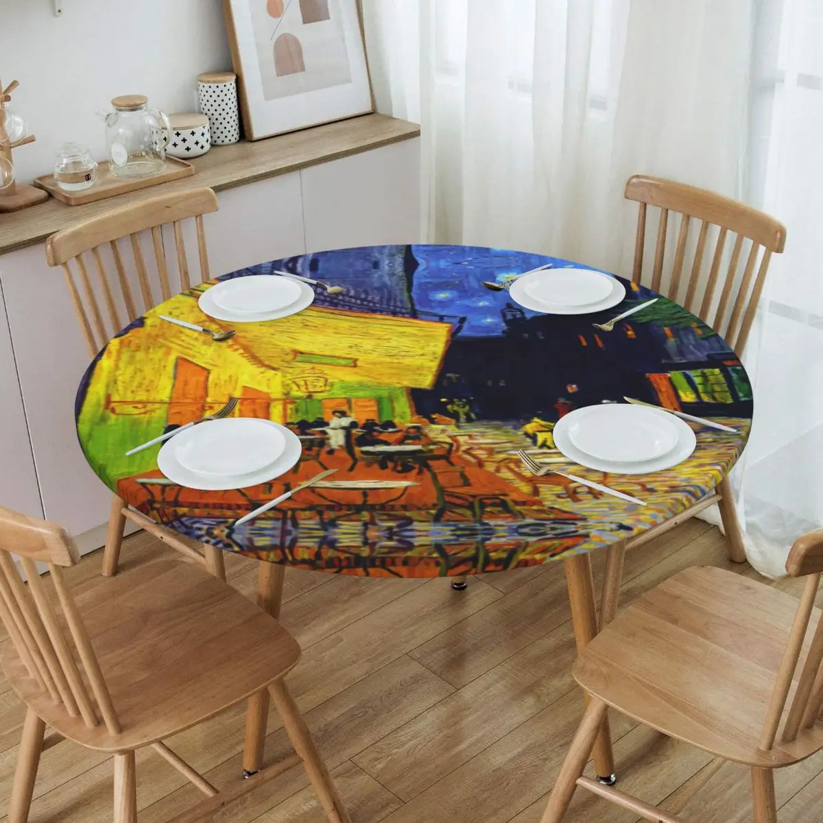 Round Cafe Terrace At Night Table Cloth Waterproof Tablecloth 45