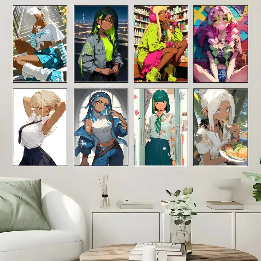 Y2K Modern Anime-Style Cool Gyaru Girl Poster Crease Free Waterproof Durable All Space Wall Decor
