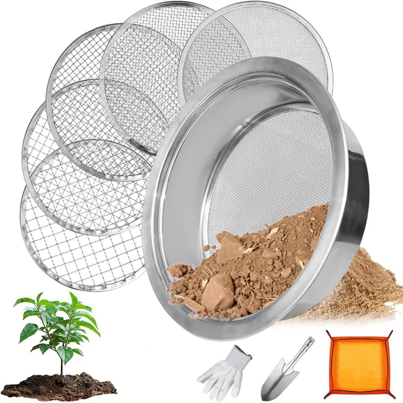 ABCA-Soil Sifter For Rocks,Compost Sifter With 5 Replaceable Mesh, Dirt Sifter For Gardening Soil Weed Sand Cat Litter Bonsai