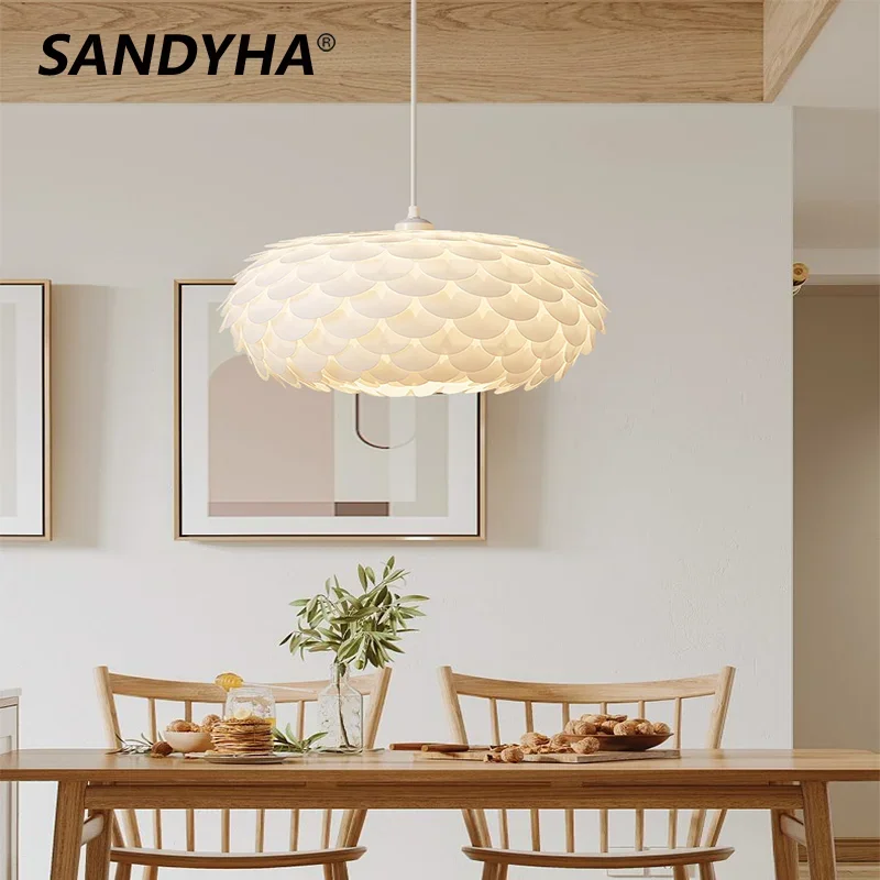 

SANDYHA Nordic Fish-like Pendant Lights Led Chandeliers for Living Room White Acrylic Lampshade Dining Table Bedroom Home Decor