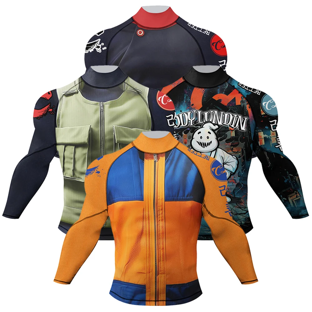 2025 Moisture Wicking Mock Neck Long Sleeve Rash Guard UPF 50+ Men Compression Fitness Shirt Quick Dry for Workout Surfing Gym