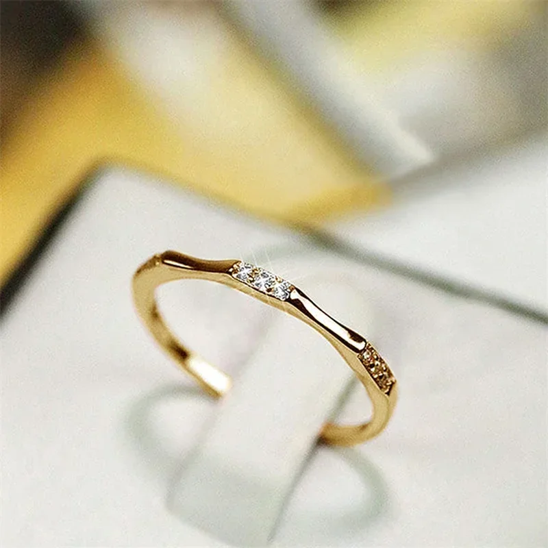 Minimalist Wedding Rings for Women Thin Band Dazzling Cubic Zirconia Simple Stylish Female  Party Statement Jewelry