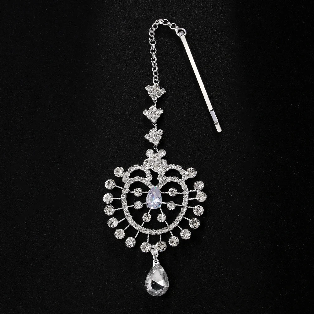 الزفاف قطرة الماء الجبين سلسلة تيارا الهندي إكسسوارات الشعر 2024 الفاخرة شرابة حجر الراين خوذة سلسلة للنساء هدية