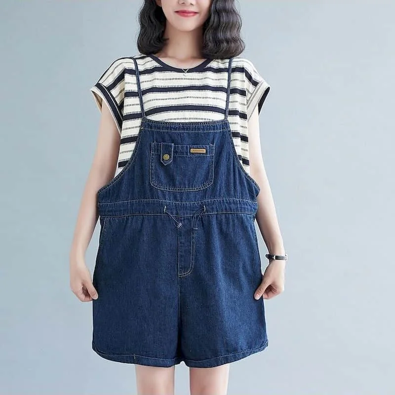 Denim Jumpsuits Korean Style One Piece Outfit Casual Solid Wide Leg Shorts Summer Clothing for Women High Waisted Cropped Jeans