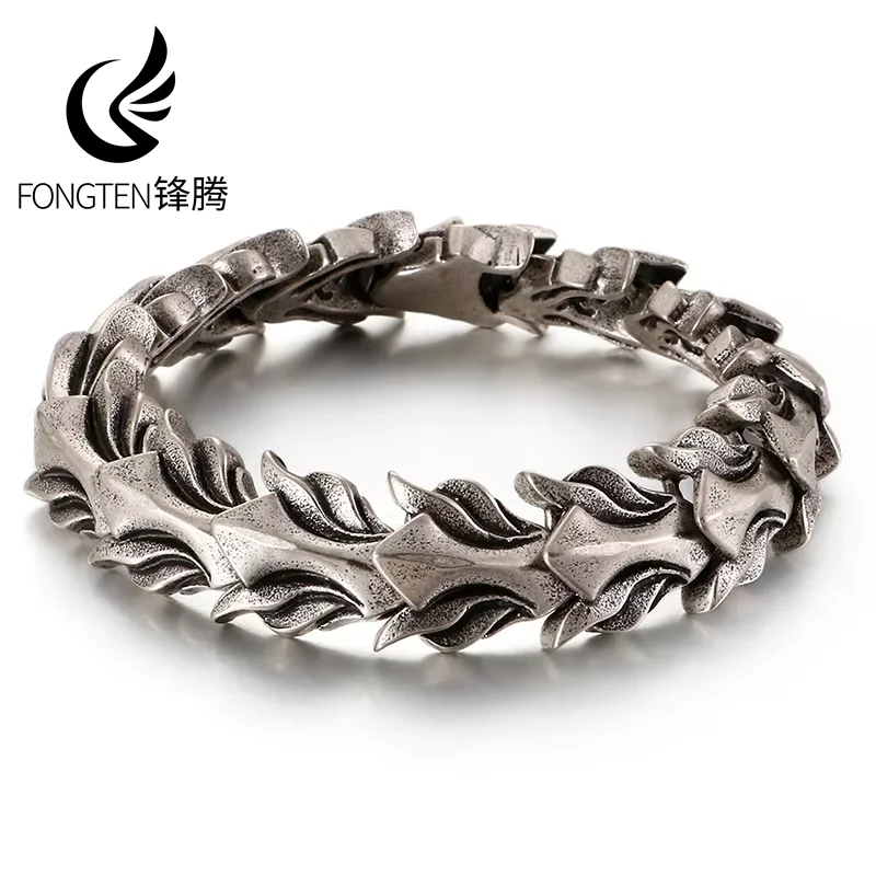 

Fongten 17mm Width Dragon Chain Bracelet For Men Stainless Steel Charms Men Bracelets Bangle Ancient Silver Color Jewelry