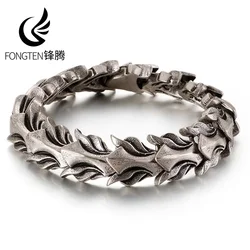 Fongten 17mm Width Dragon Chain Bracelet For Men Stainless Steel Charms Men Bracelets Bangle Ancient Silver Color Jewelry