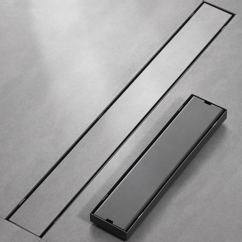 Invisible Tile Floor Drain Stainless Steel Grey Bathroom Shower Long Linear Water Drainage Side Floor Drain 60 70 80 90 100 CM