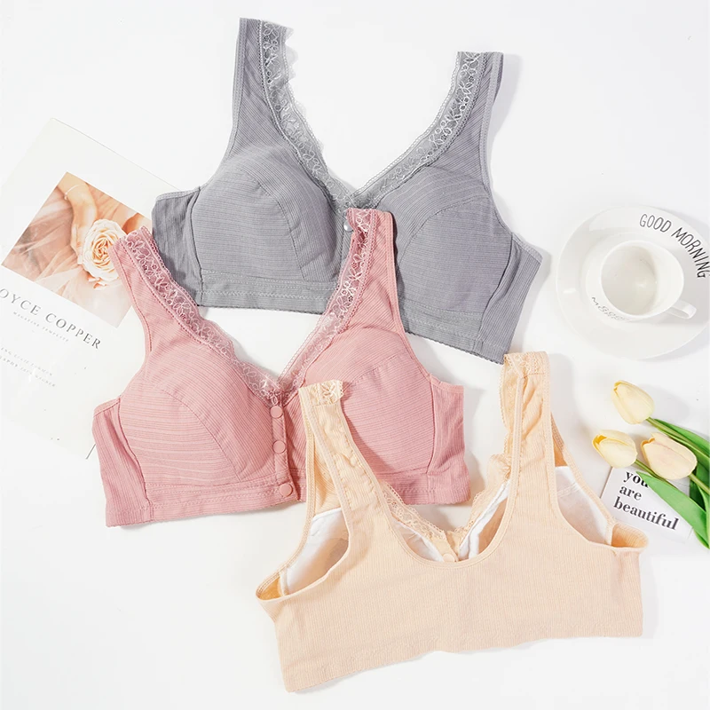 

Wirefree Maternity Nursing Bras Postpartum Soft Breathable Breastfeeding Bra Front Opening Button Lace High Elasticity Underwear