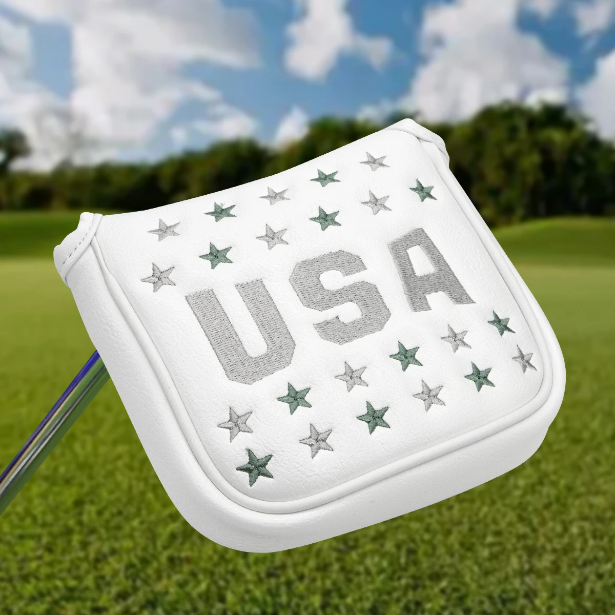 Golf Putter Cover Mallet Putter Head Cover with PU Leather Magnetic Closure and USA Star Design