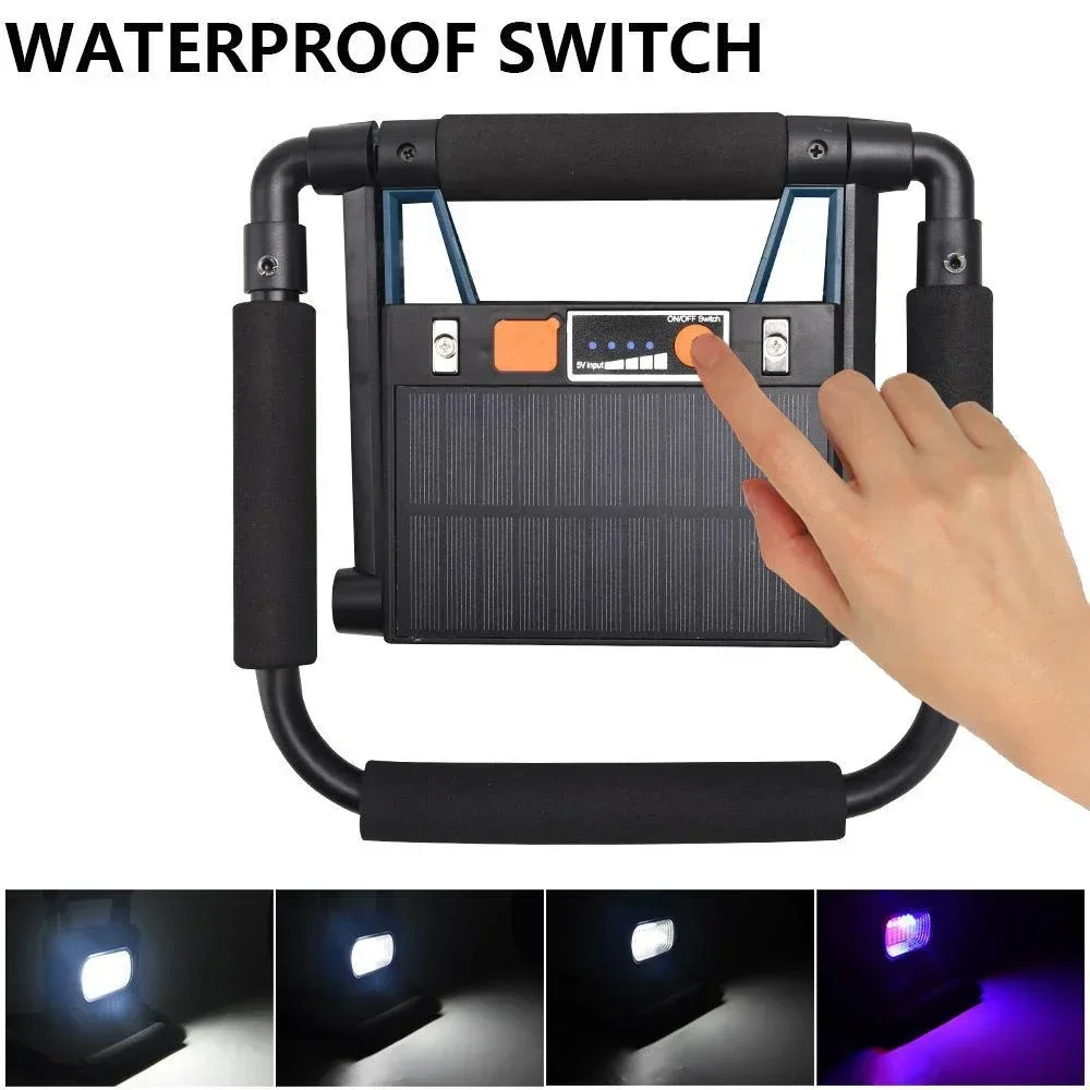 Solar/USB Charging LED Floodlight Foldable Waterproof Emergency Work Light Spotlights Searchlight Power Bank Function Flashlight