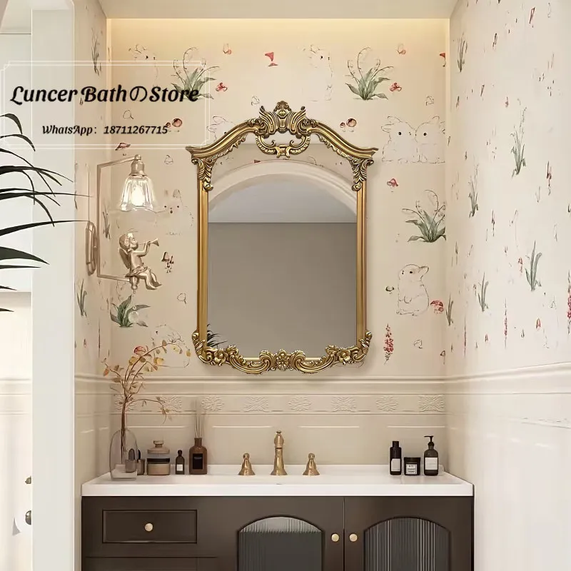 European Luxury Carved Wall Mirror, French Vintage Vanity Mirror for Bathroom, Ornate Decorative Mirror for Dining Room