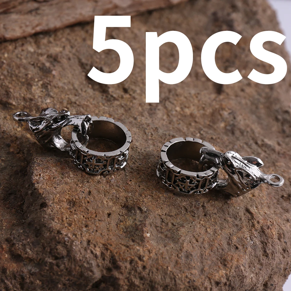 5-Piece Set of Wolf Head Hollow Rings DIY Handmade Pendants, Vintage Wolf Head with Hollow Cross Ring Design Accessories, Suitable for DIY Bracelets, Necklaces, Earrings, Pendants, and Handmade Beaded Decoration Accessories