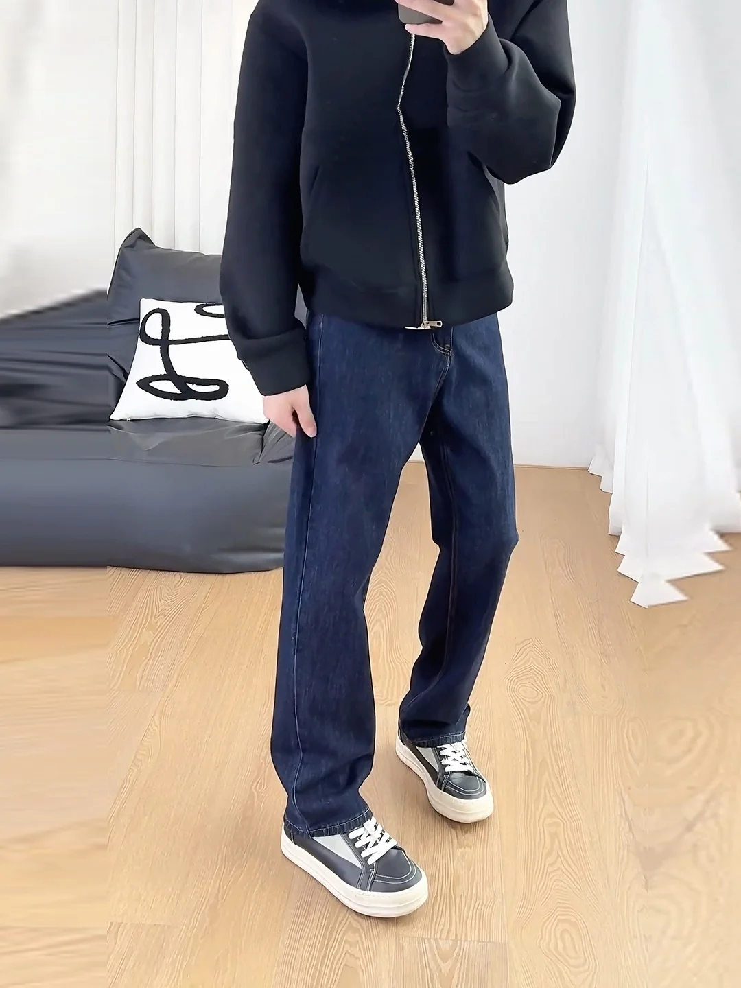 

Cleanfit Men's Denim Blue Jeans Straight Leg Casual Trousers Visual Lengthening Knife American Retro Sle Winter Wear