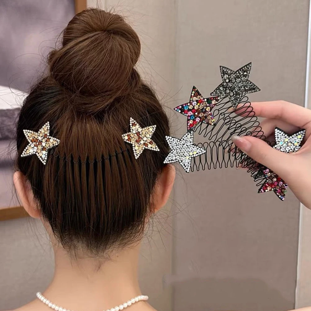 

5pcs Invisible Star Decorative Hair Combs Combs No Trace Clips for Women Styling Thick Hair Black Yellow Silver Purple