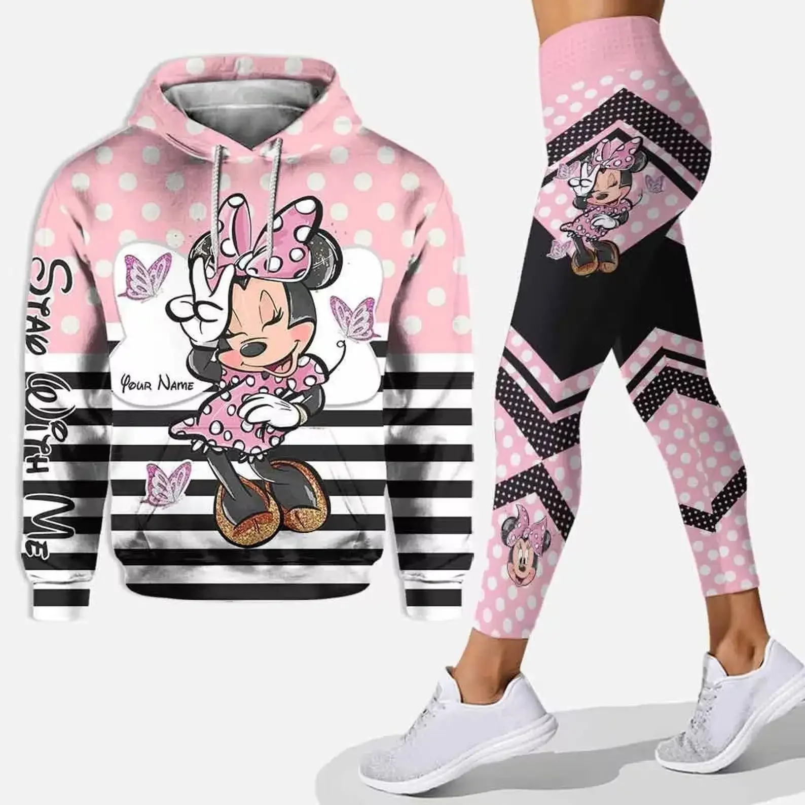 

Custom Name Cute Minnie 3D Hoodie and Leggings Set For Women's Disney Yoga Pants Sweatpants Fashion Casual Leggings Track Suit