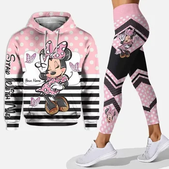 Benutzerdefinierter Name, süßes Minnie 3D-Hoodie und Leggings-Set für Damen, Disney-Yoga-Hose, Jogginghose, modische, lässige Leggings, Trainingsanzug
