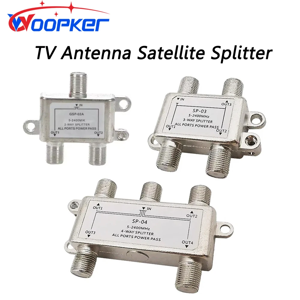 Woopker TV 안테나 5 ~ 2400MHz 위성 분배기 케이블 TV 신호 수신기 동축 케이블 안테나 F 소켓 케이블 신호 분배기