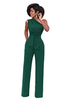 Women's Jumpsuit Solid Skew Collar Crop Top Straight Pants Belt Sexy Sleeveless Loose Pants Elegant Charming Playsuits 2024 - Image 5
