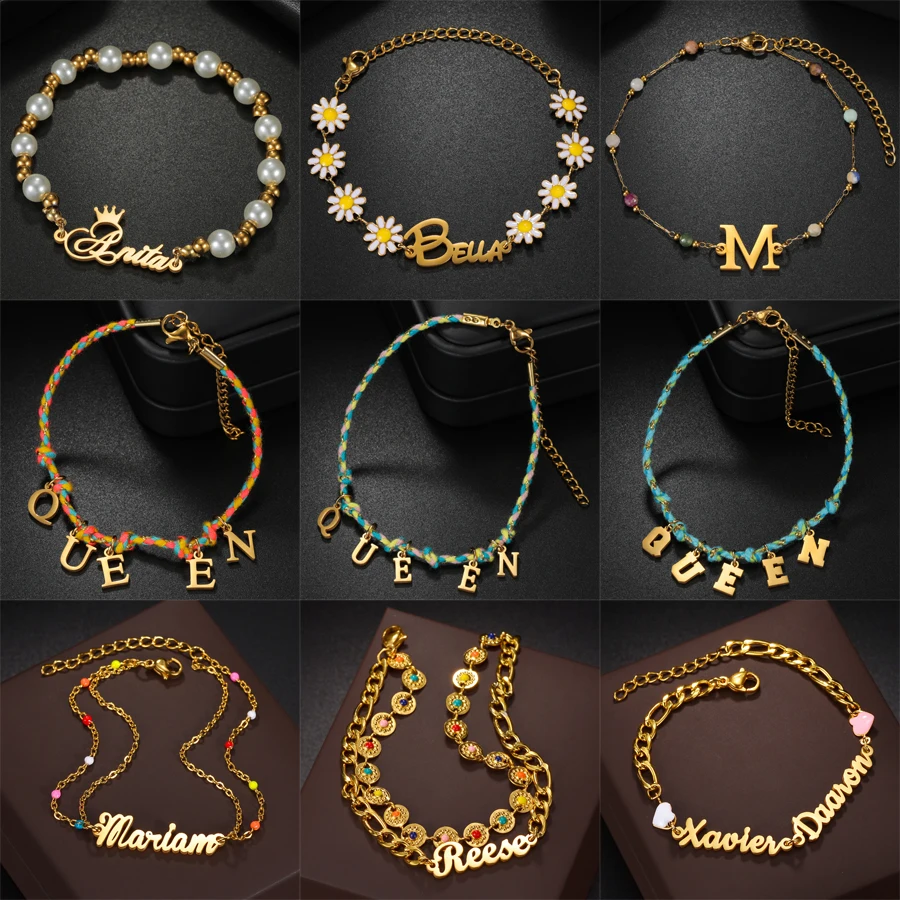 

Acheerup персонализированное имя браслет-цепочка ручной работы из веревки для женщин и детей из нержавеющей стали на заказ цепочка из бисера ювелирные изделия подарки