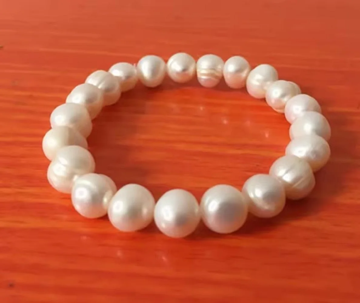 Beautiful AAA 11-12mm Natural Baroque South Sea White Pearl Elastic Closed Bracelet 7.5-8inch