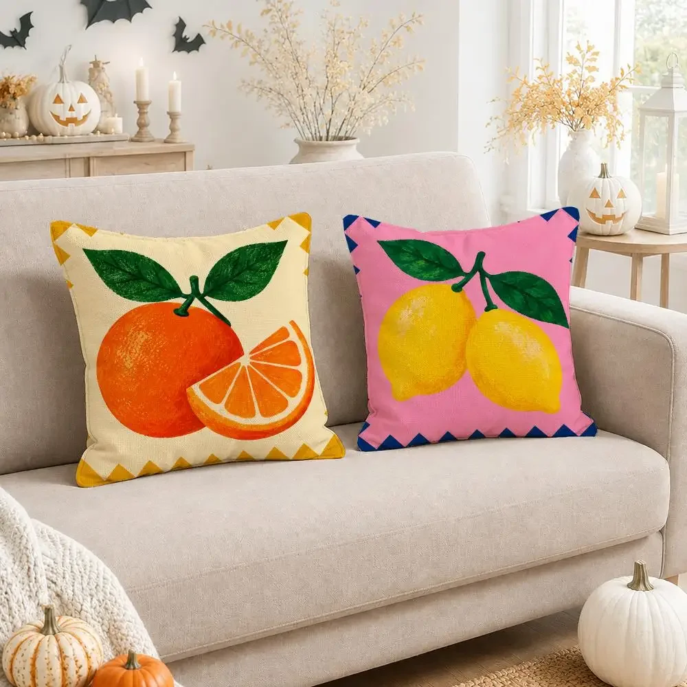 Vibrant Citrus Fruit Throw Pillow Covers Set for Sofa Home Decor Lemon Orange Design