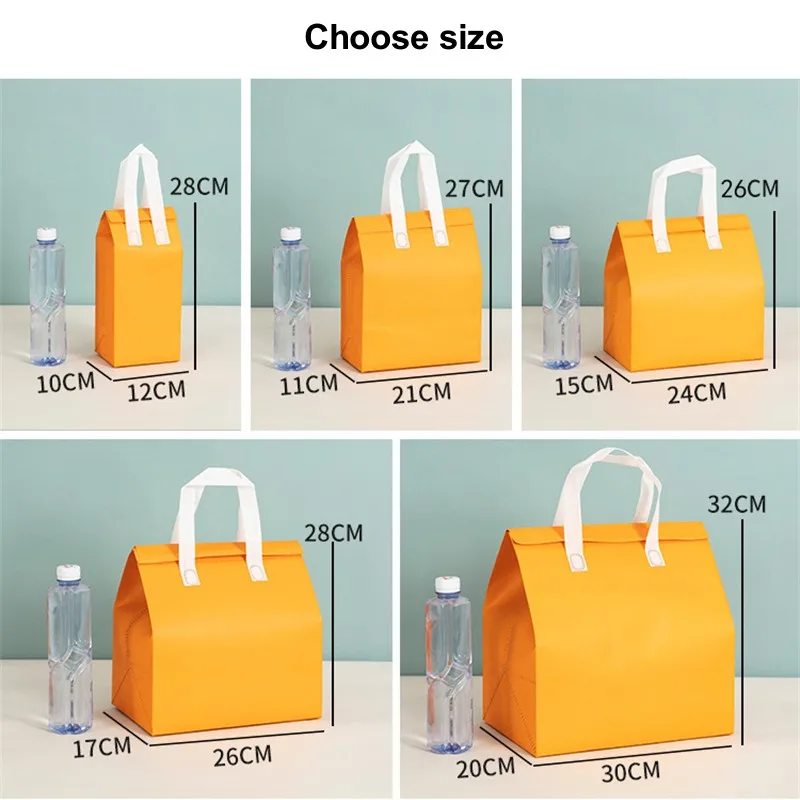 StoBag 10pcs Non-woven Insulation Lunch Tote Bags Portable Fabric Food Drinks Packaging Keep Warm Cold Delivery Reusable Pouches