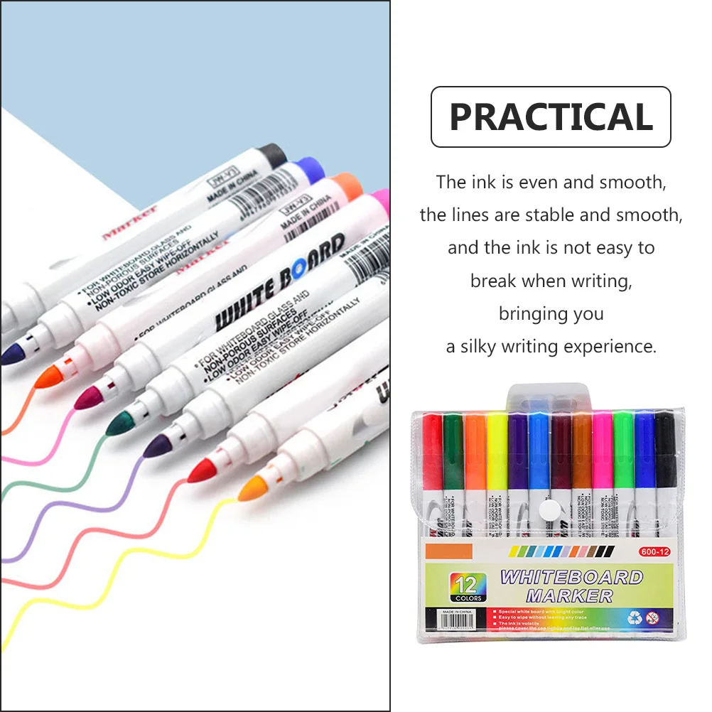 12 قطعة من أقلام تحديد السبورة البيضاء بتصميم عملي حتى الحبر للمكتب والفصول الدراسية وأقلام تحديد السبورة البيضاء #4