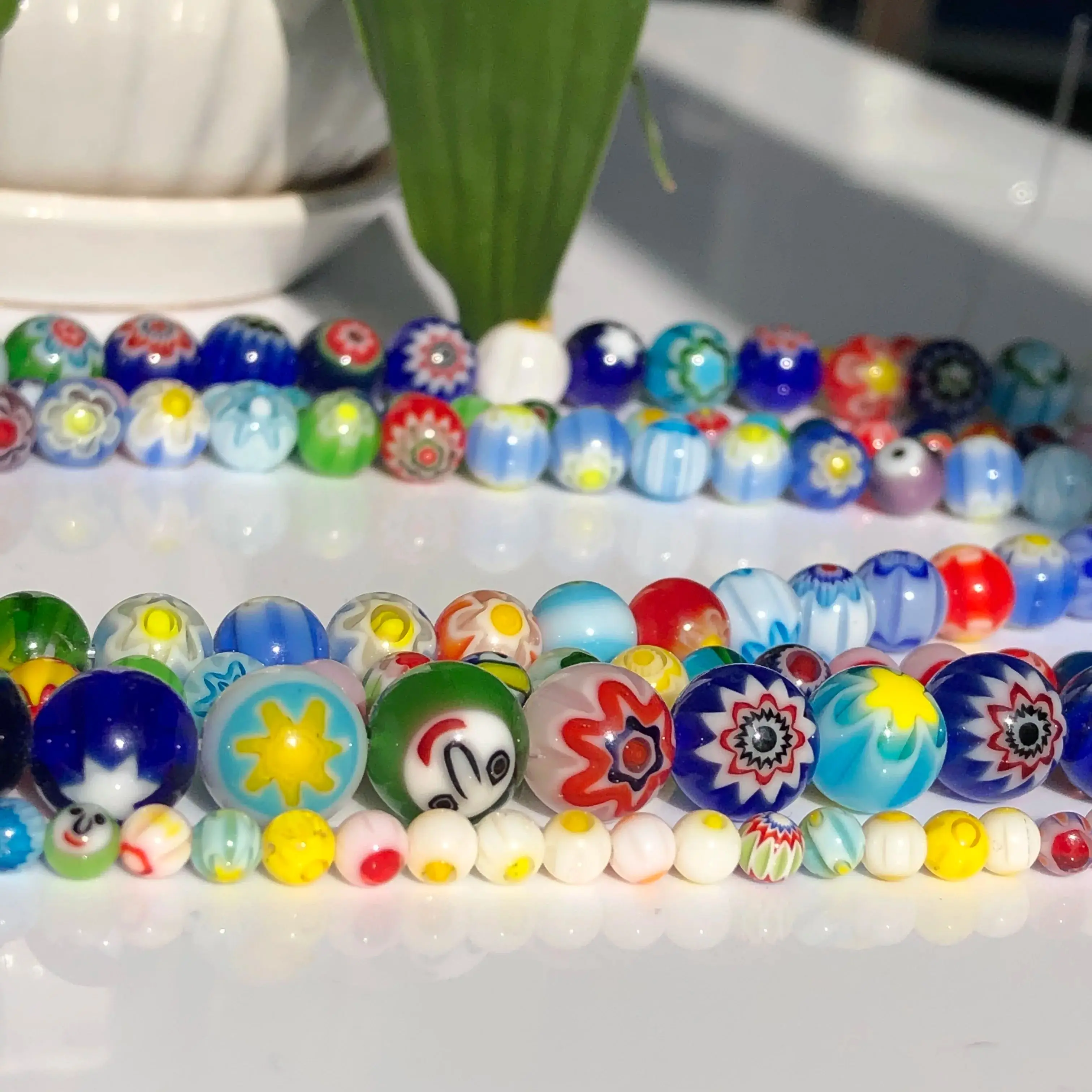 4 6 8 10mm Murano Lampwork Flower Beads Multicolor Round Glass Bead For Jewelry Making Diy Bracelet Necklace Crafts Accessories