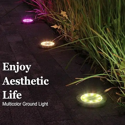 8PCS Color Changing Solar Ground Light 8LED Outdoor Garden Solar Underground Light Landscape Lighting Lamps For Patio Lawn Steps