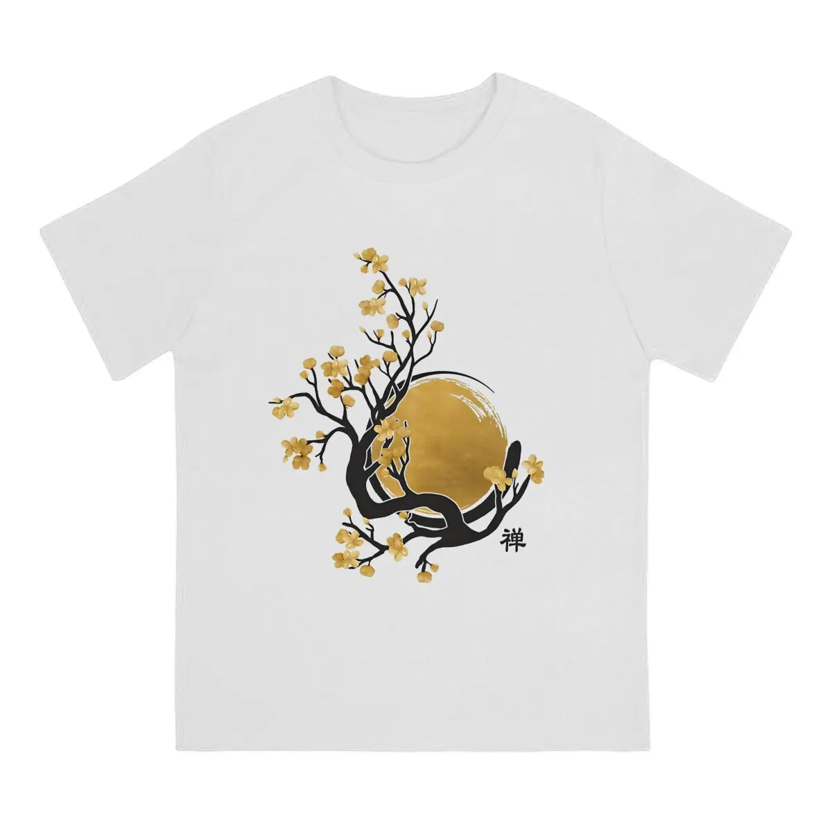 Enso Circle And Bonsai  Zen Enso Circle Golden Sun And Sakura Blossom Cotton T Shirt Harajuku Alternative Men's Tshirt O-Neck