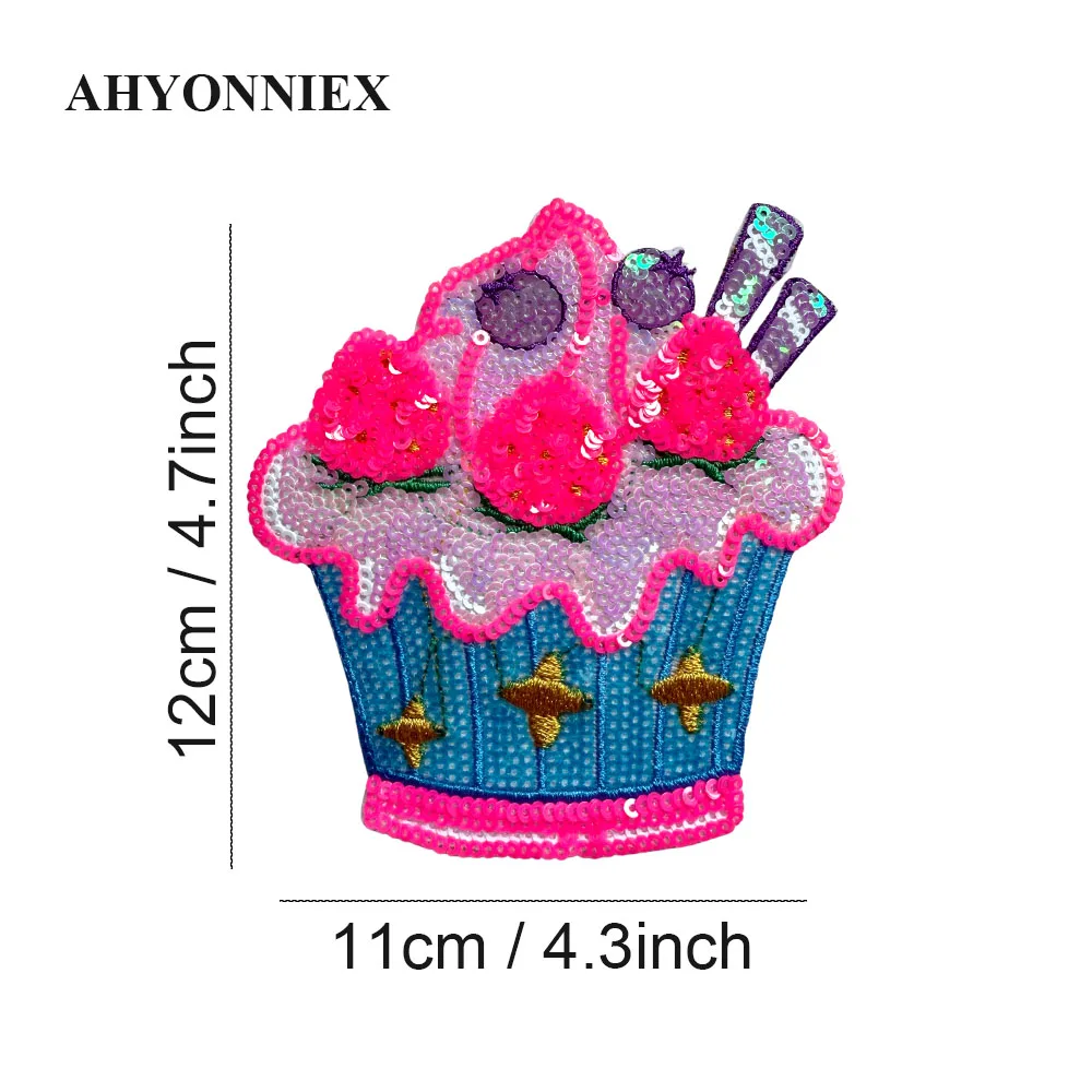 1 Piece 11x12 Cm Sequined Cake Iron on Patch Fashion Shining DIY Clothing Decoration Accessories with Back Adhesive